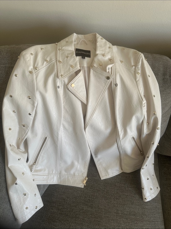 Express Jackets & Blazers - Express White Studded Faux Leather Moto Jacket
